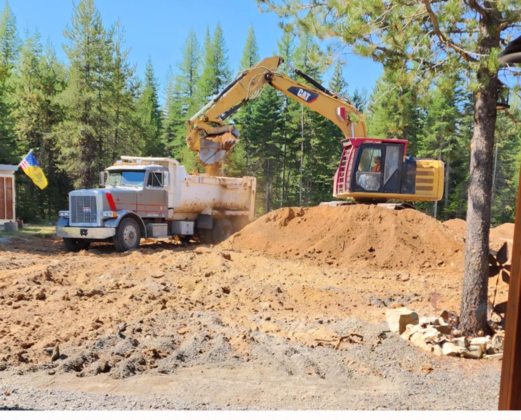 dump truck and excavator